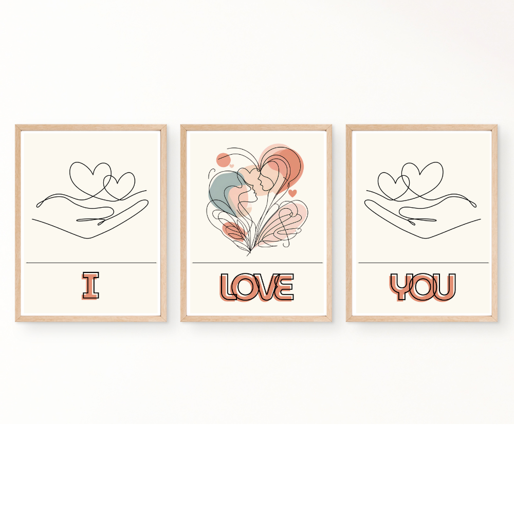 Valentines digital wall art - set of 3 prints