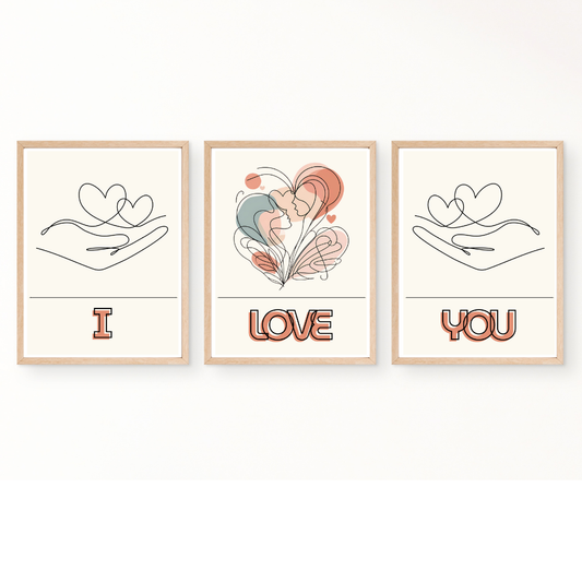 Valentines digital wall art - set of 3 prints