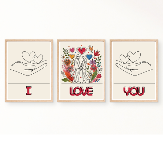 Valentines digital wall art - set of 3 prints