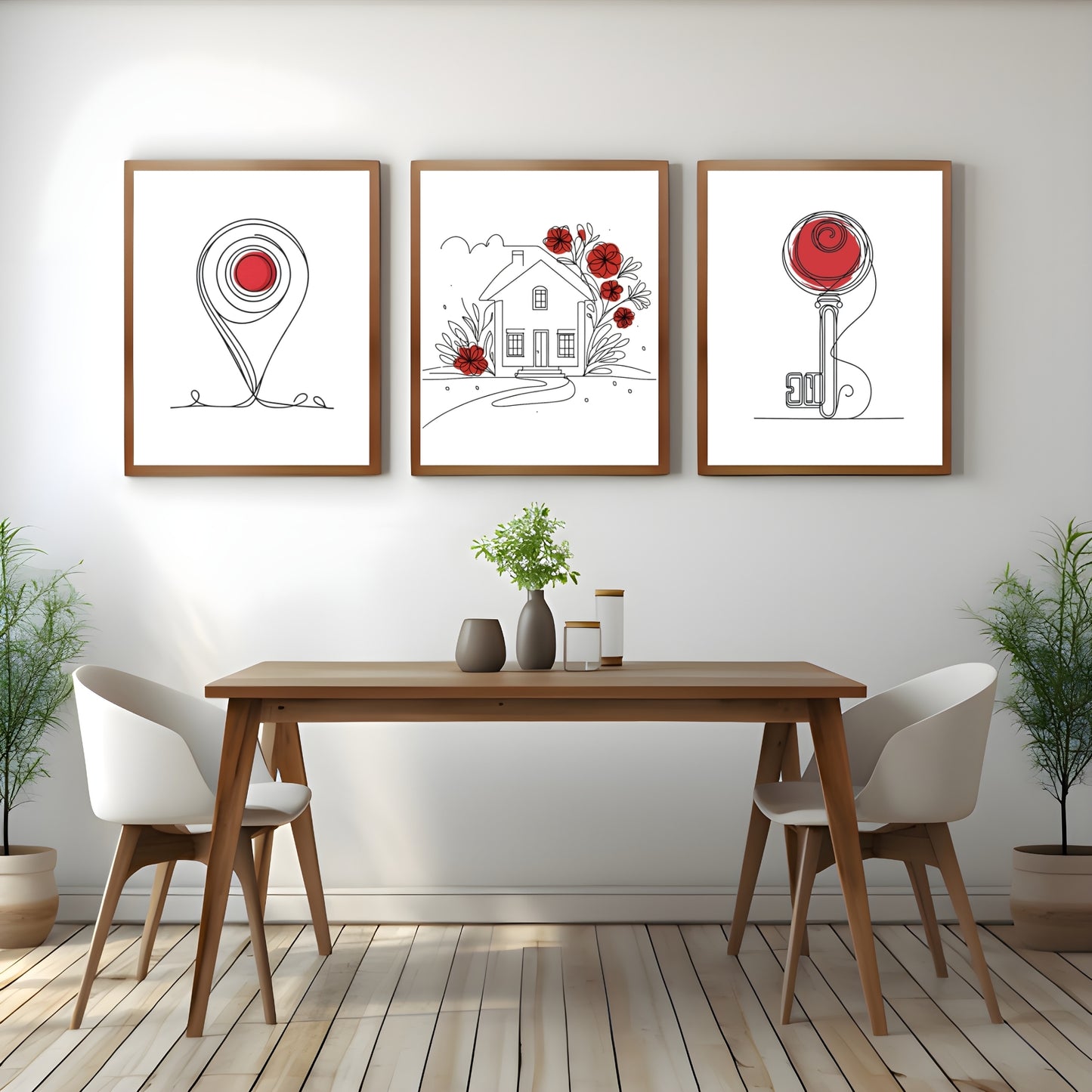 Realtor office wall art with red accents - set of 3 prints - Drawnify