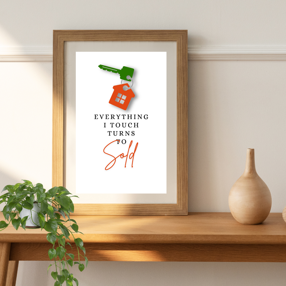 Realtor office wall art with orange accents - set of 3 prints - Drawnify