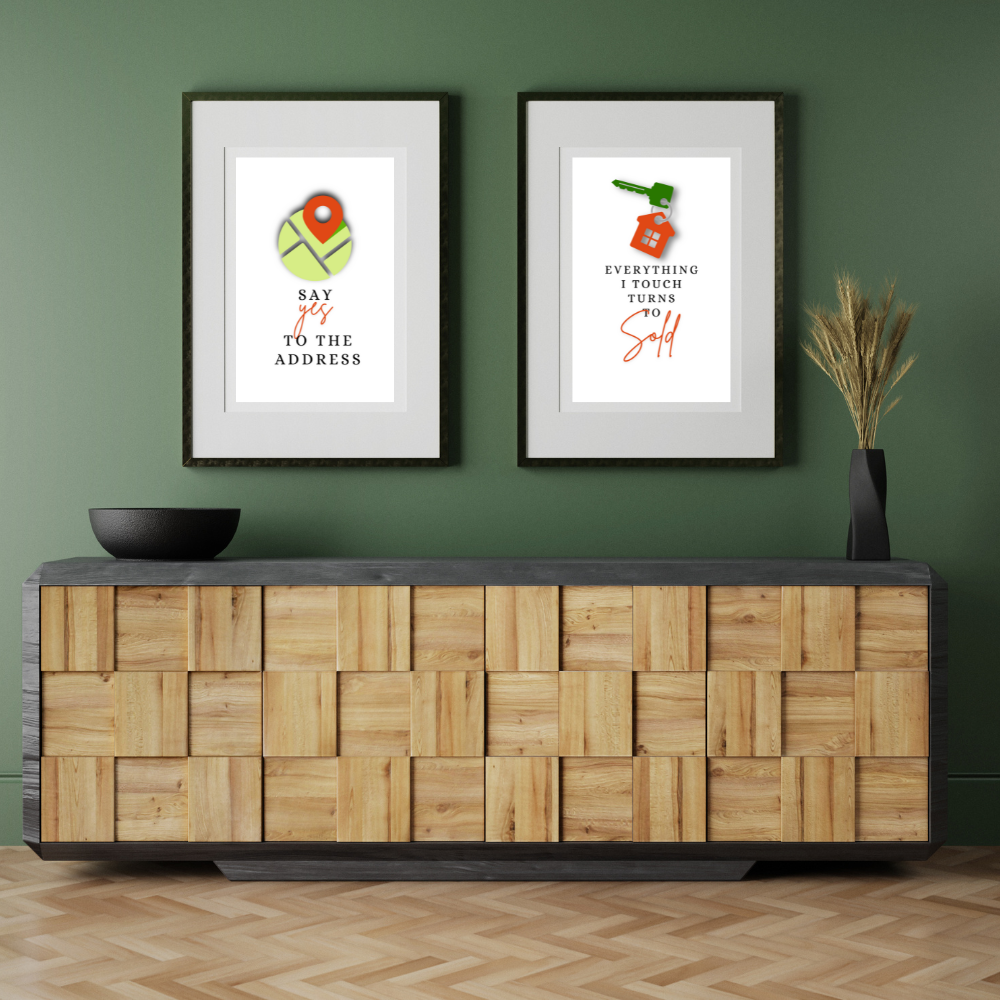 Realtor office wall art with orange accents - set of 3 prints - Drawnify