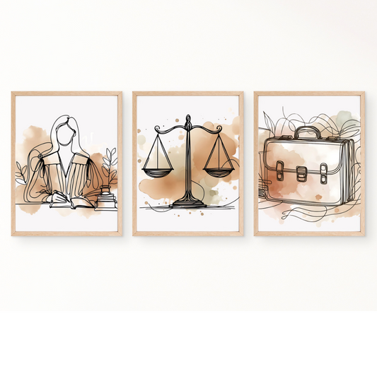 Lawyer office wall art with brown accents - set of 3 prints - Drawnify