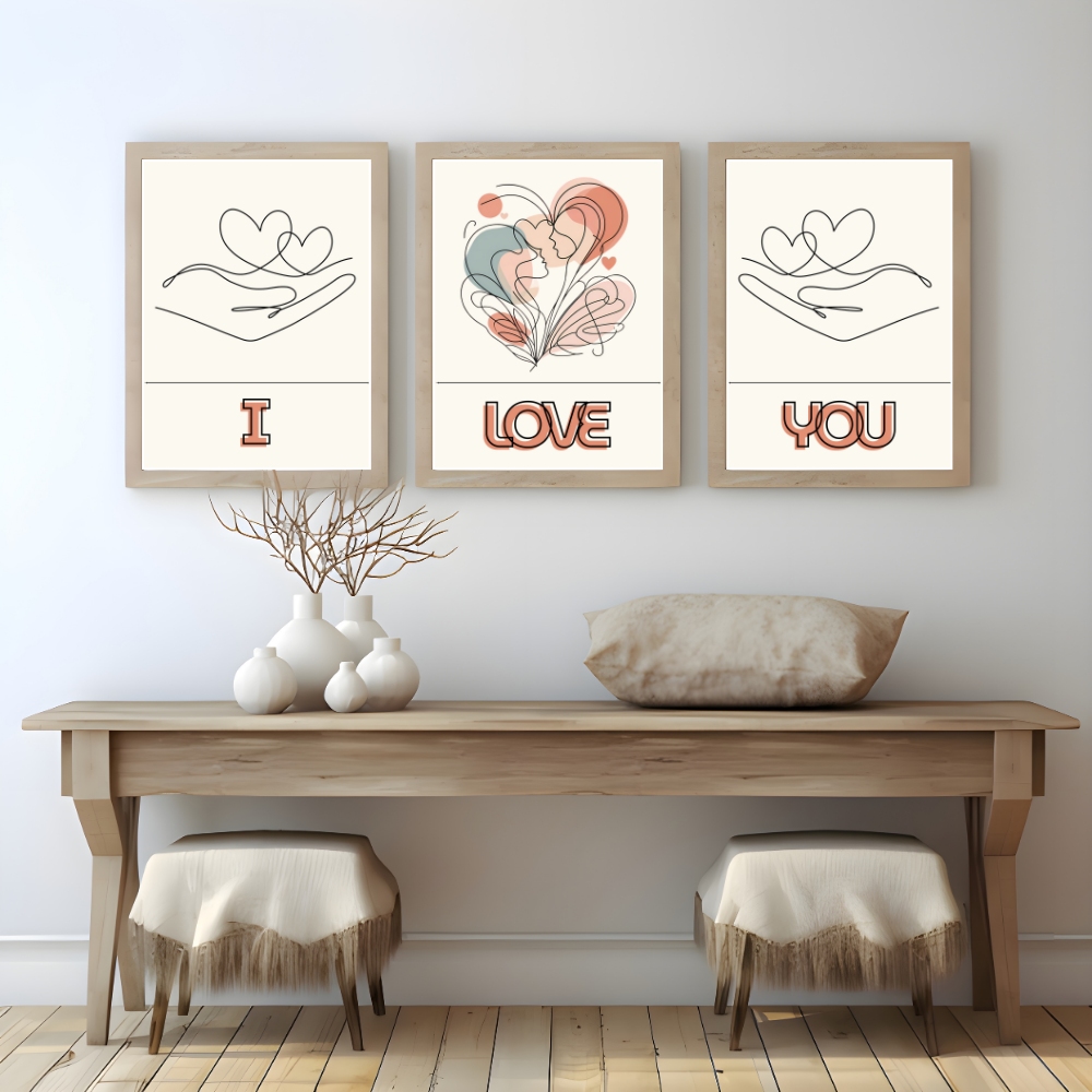 Valentines digital wall art - set of 3 prints