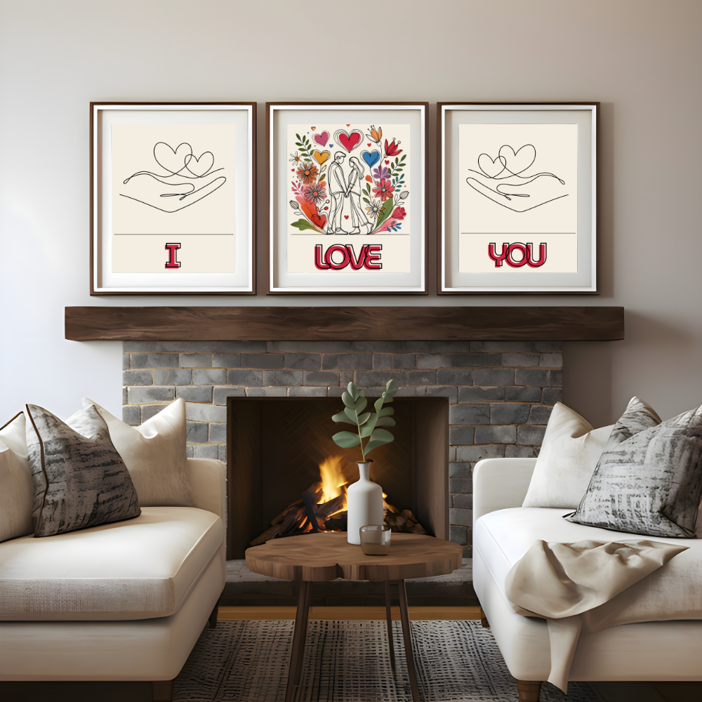 Valentines digital wall art - set of 3 prints