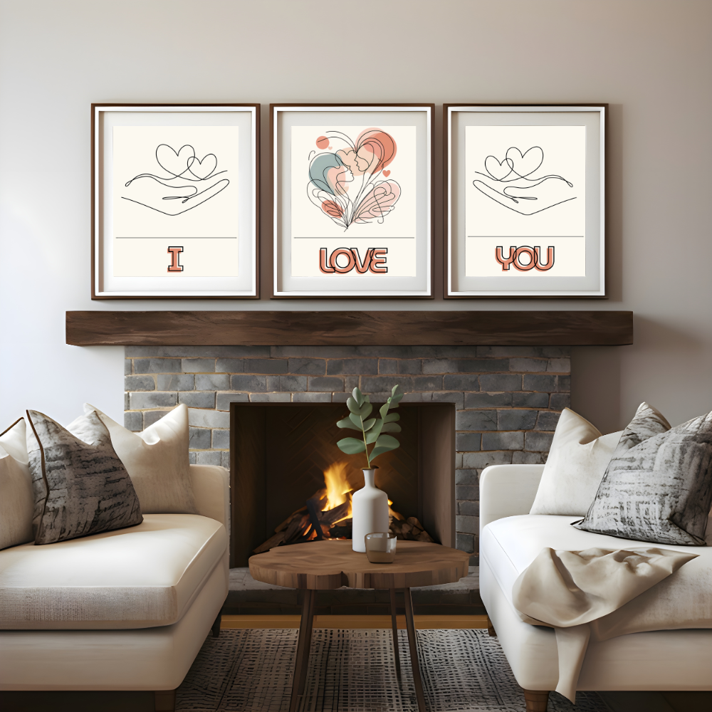 Valentines digital wall art - set of 3 prints