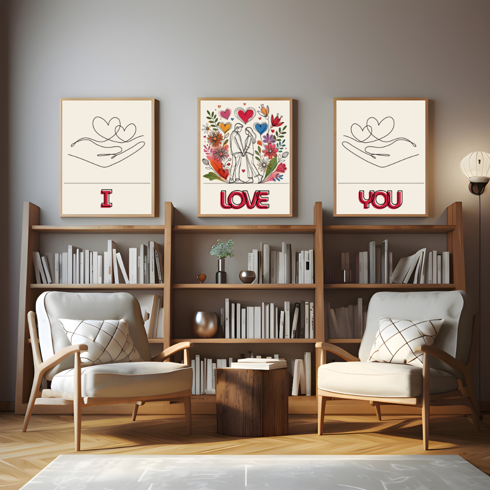 Valentines digital wall art - set of 3 prints