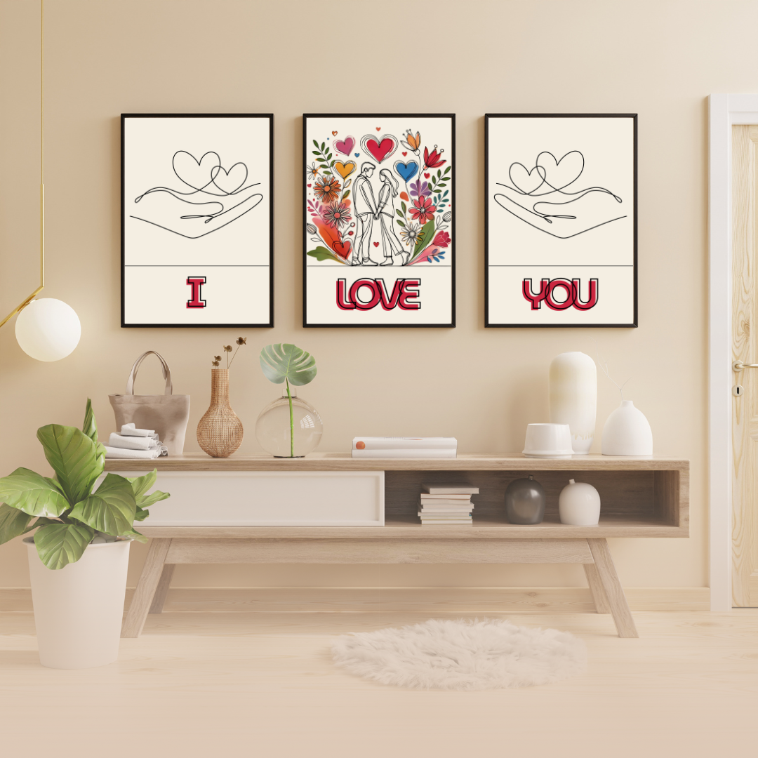 Valentines digital wall art - set of 3 prints