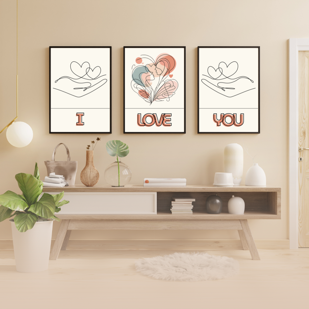 Valentines digital wall art - set of 3 prints