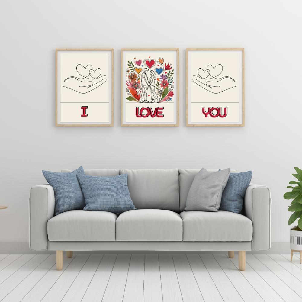 Valentines digital wall art - set of 3 prints